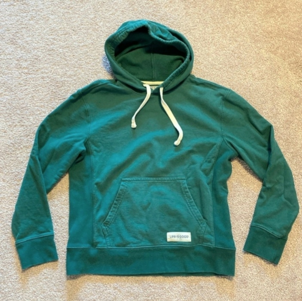 Life Is Good Solid Simply True Hoodie Thick Warm Spruce Green women sz Small